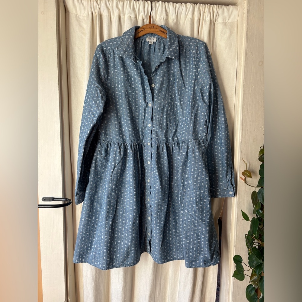 J. Crew Chambray Shirt Dress with Flowers